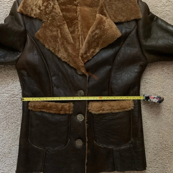 Brown Genuine Leather Shearling Jacket - Picture 9 of 12